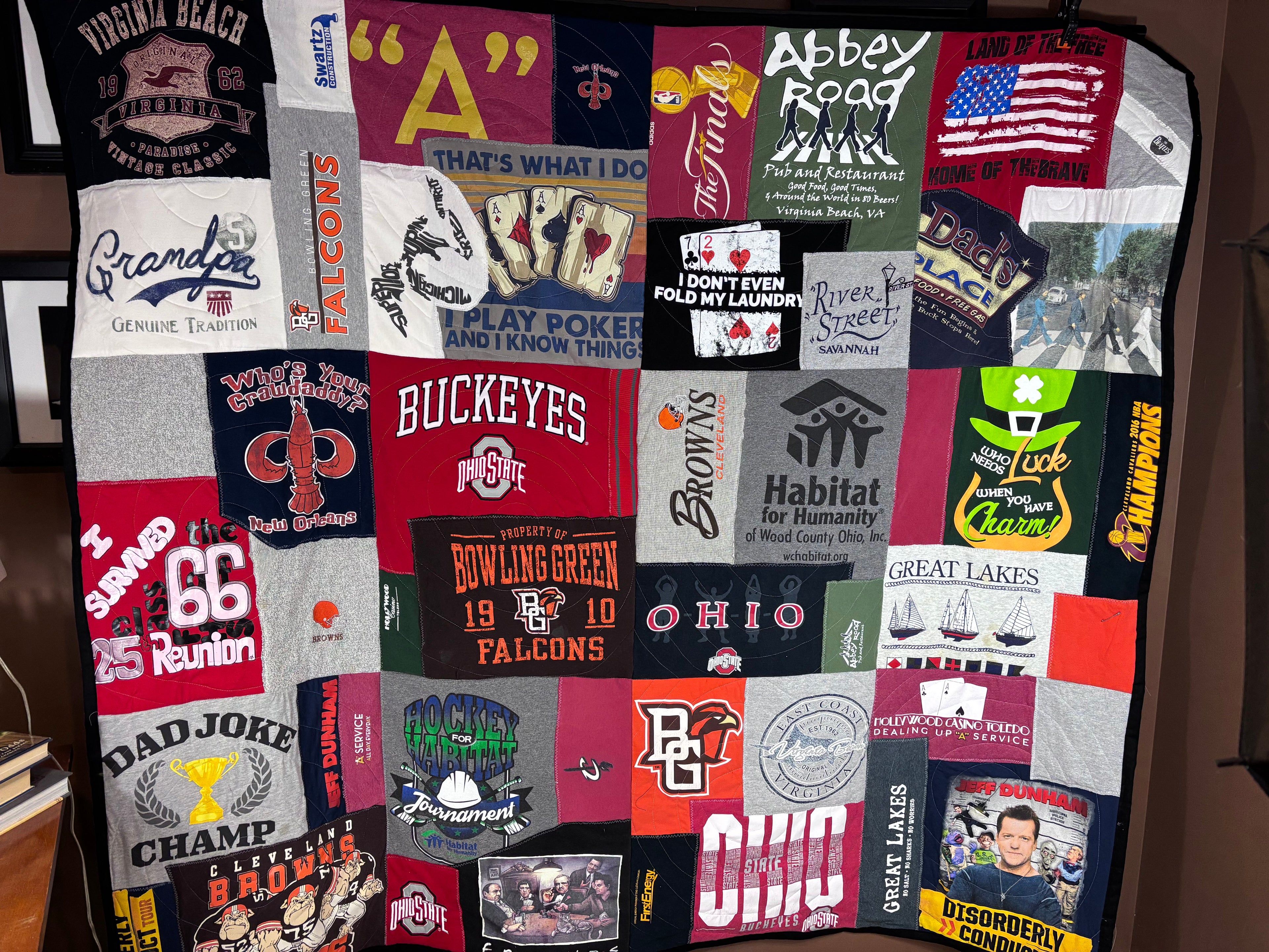 Memory Quilt using T-shirts, Sweatshirts and Personal Items