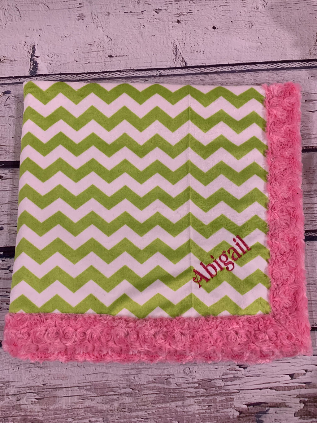 Mimi's Classic Blanket - Green Chevron & Pink